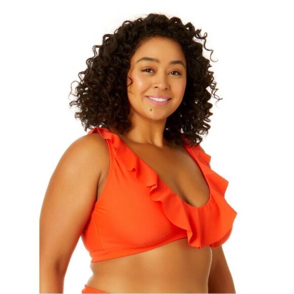 Bikini, Ruffled Plunge Top & Mid Rise High Cut Bottoms Swimsuit 2-Piece Size 3X - Picture 5 of 10